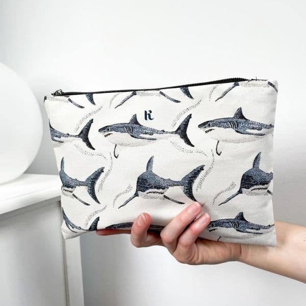 Great White Shark Makeup Bag – White | Cosmetics Bag | Travel Pouch | Kelsey Emblow