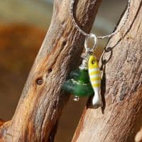 Green Sea Glass Pendant with Little Fish Charm | Beach Glass Jewellery | Melinda Llewdib