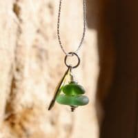 Green Sea Glass Pendant with Little Fish Charm | Beach Glass Jewellery | Melinda Llewdib