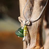 Green Sea Glass Pendant with Little Fish Charm | Beach Glass Jewellery | Melinda Llewdib