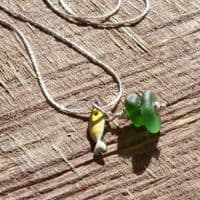 Green Sea Glass Pendant with Little Fish Charm | Beach Glass Jewellery | Melinda Llewdib