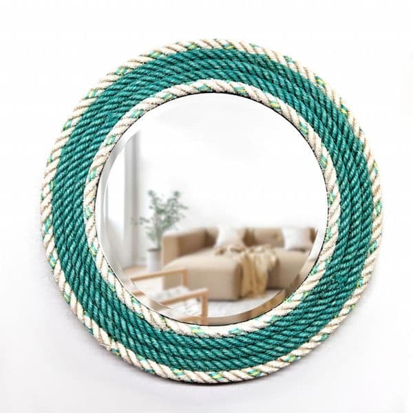 Green & White Recycled Fishing Rope Mirror | Wall Mirror | Rachel White
