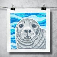 Grey Seal Linocut Print | Chris Taylor