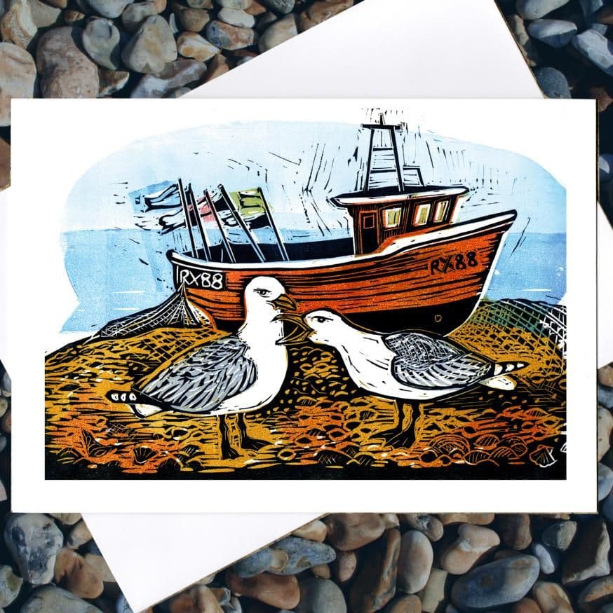 Gulls and Boat - Coastal Card