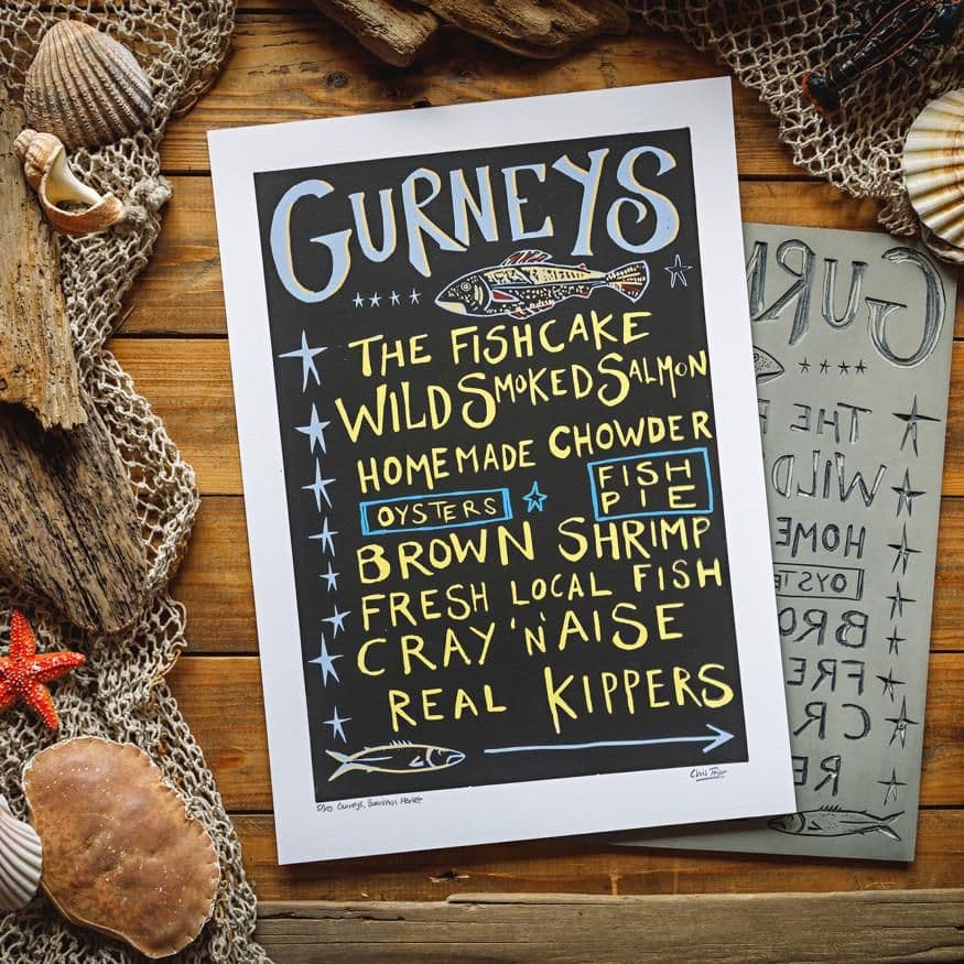 Gurney's Fishmonger Backboard - Linocut Print