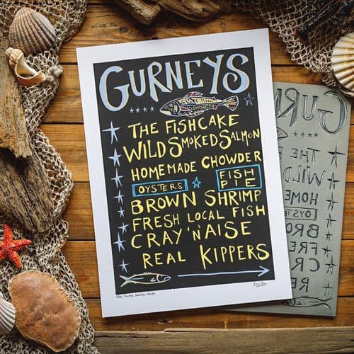 Gurney's Fishmonger Backboard - Linocut Print