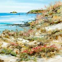 Gwithian, Godrevy & Sea Pinks | Art Print | Gail Morris