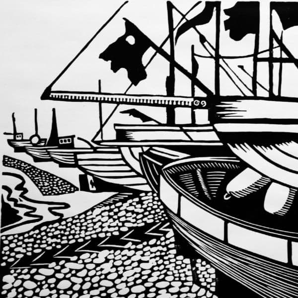 Hastings Beach - Linocut
