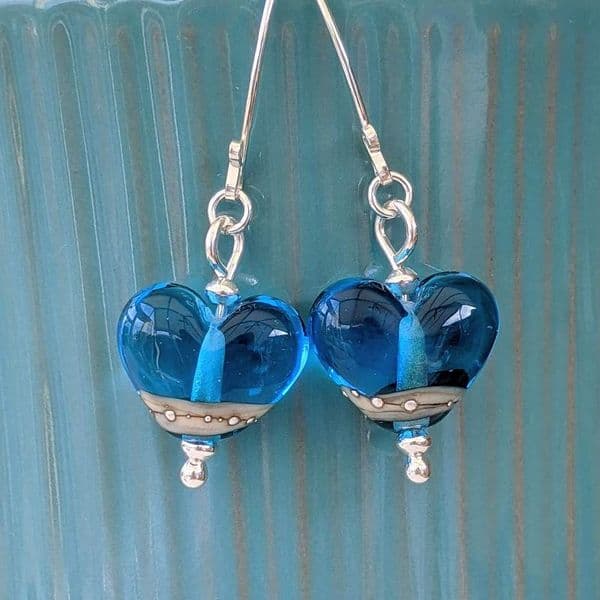 Heart Shaped Deep Blue Sea Earrings | Glass Jewellery | Julie Fountain