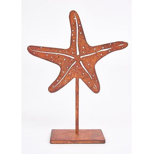 Iron Starfish Sculpture on Metal Stand