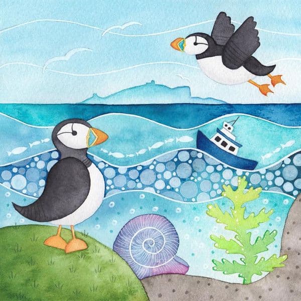 Isle of May Puffins Print | Art Print | Louise Stocker