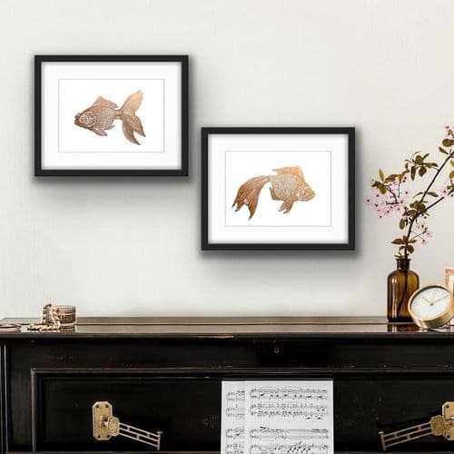 Japanese Goldfish - Linocut Print Pair