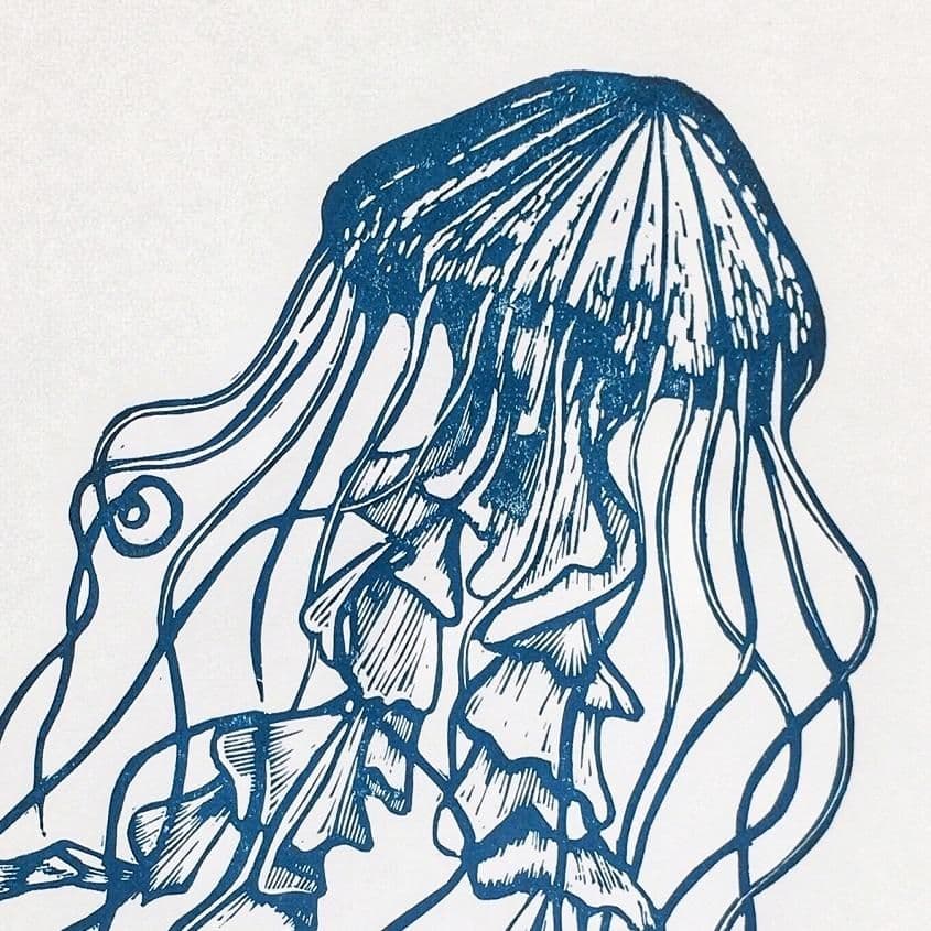 Jellyfish Linocut Print Amy Cundall