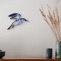 Kingfisher - Tempered Metal Wall Art Hanging by Janet Mary Robinson
