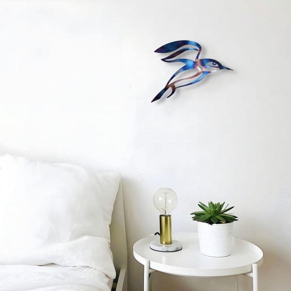 Kingfisher - Tempered Metal Wall Art Hanging by Janet Mary Robinson
