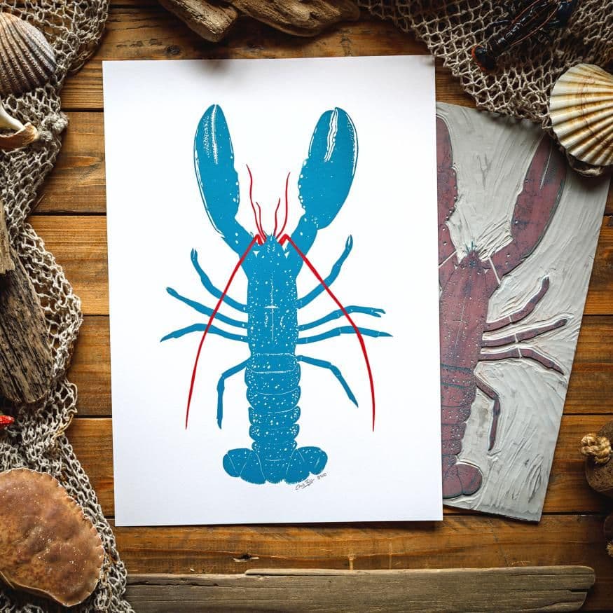 Live lobster - Linocut Print