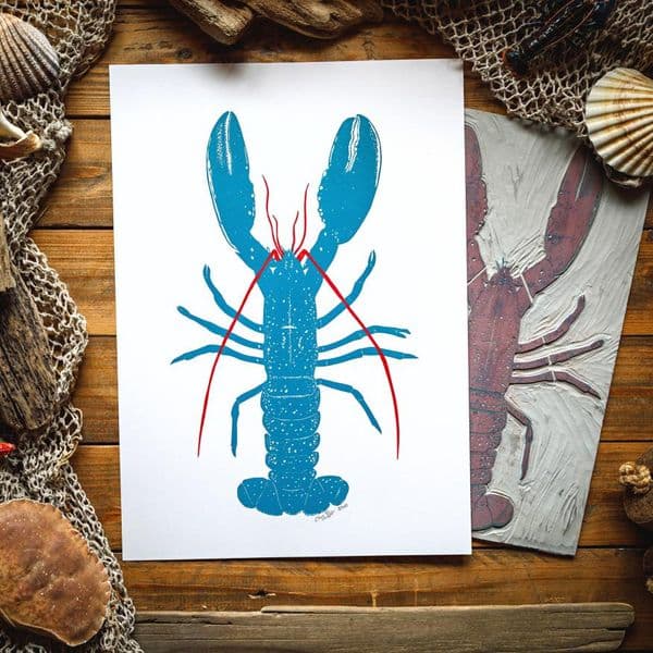 Live lobster Linocut Print | Chris Taylor