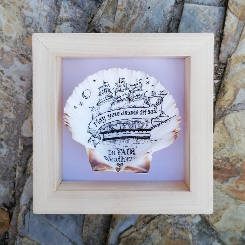 May Your Dreams Set Sail – Framed Shell Art