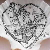 Mermaid and Anchor Framed Shell Art | Pen and Ink Drawing| Shell Art | Kim Lynch
