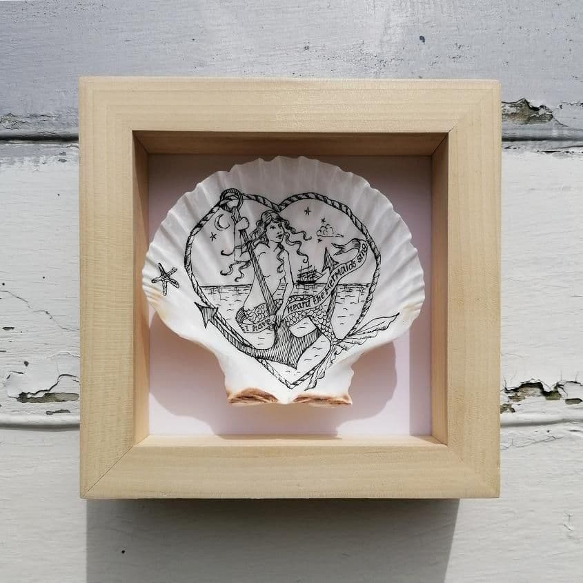 Mermaid and Anchor – Framed Shell Art