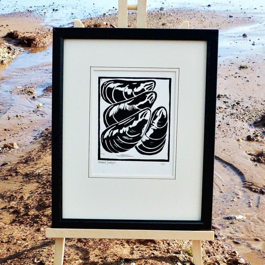 Mussel Shell Linocut Print