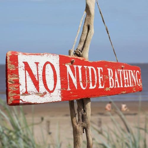No Nude Bathing Wooden Sign