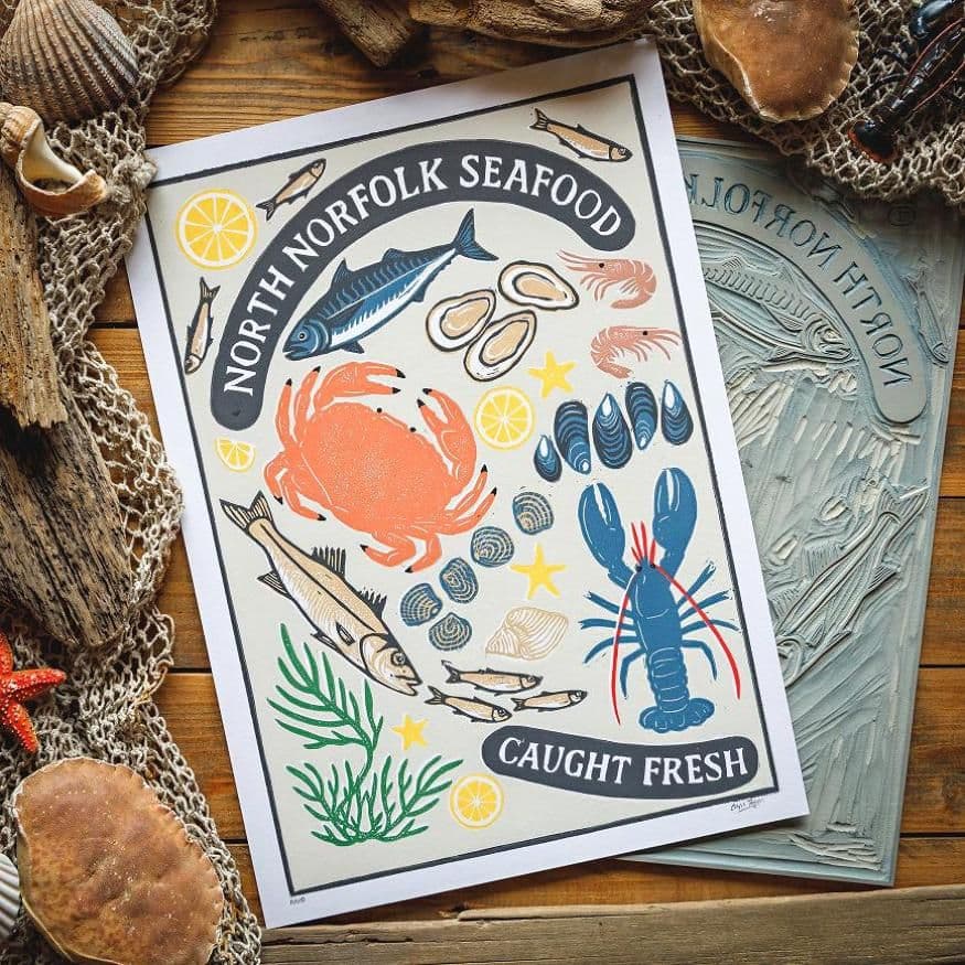 Norfolk Seafood Poster - Linocut Print