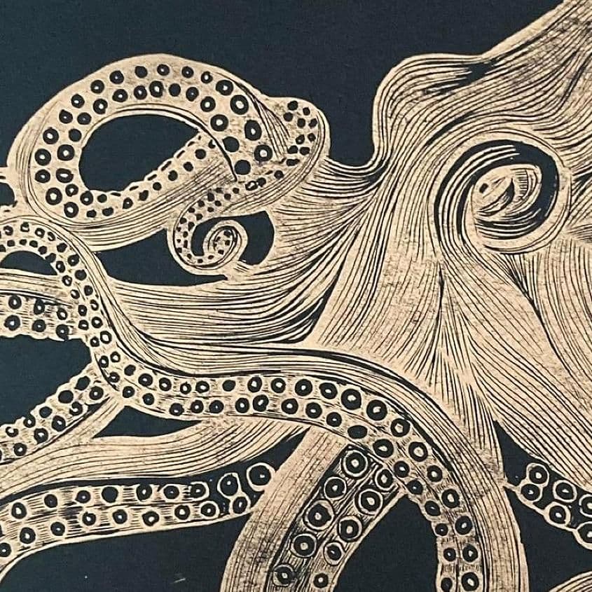 Octopus Linocut Print Amy Cundall