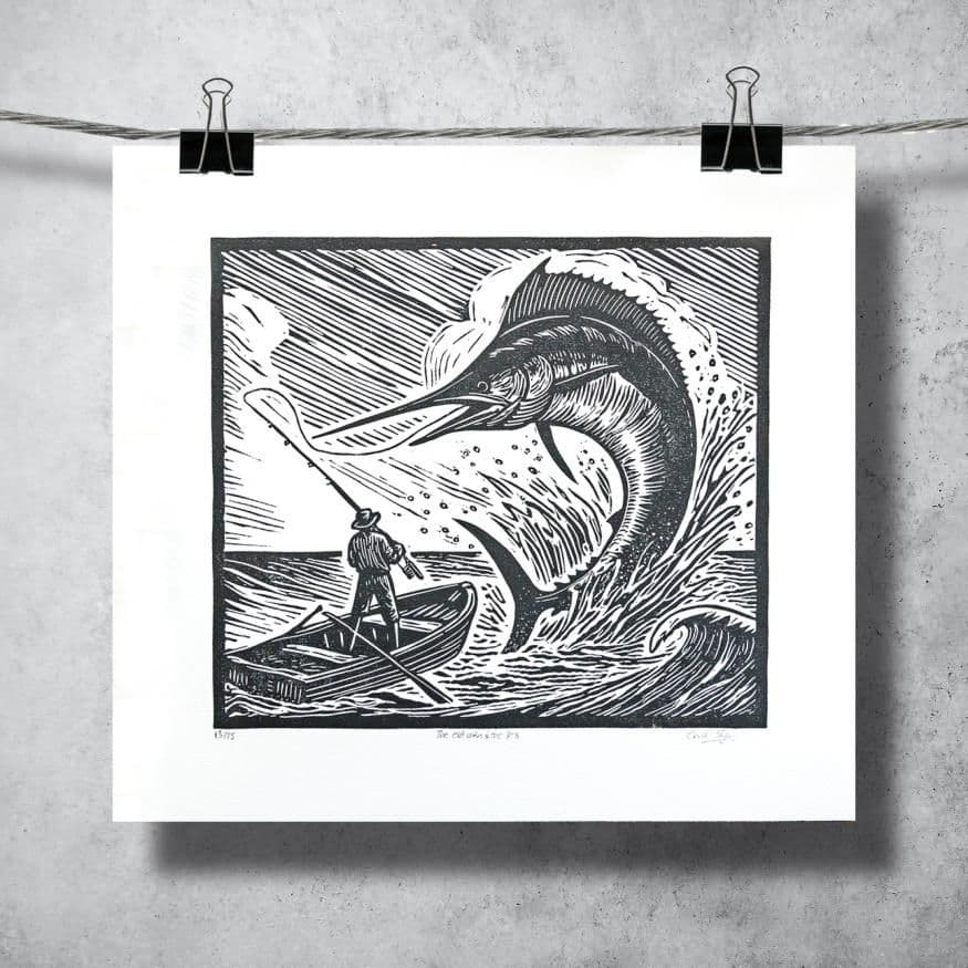 Old Man and the Sea - Linocut Print