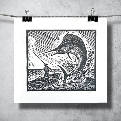 Old Man and the Sea - Linocut Print