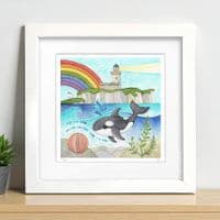 Orca Whale & Lighthouse, Isle of May | Limited Edition Art Print | Louise Stocker