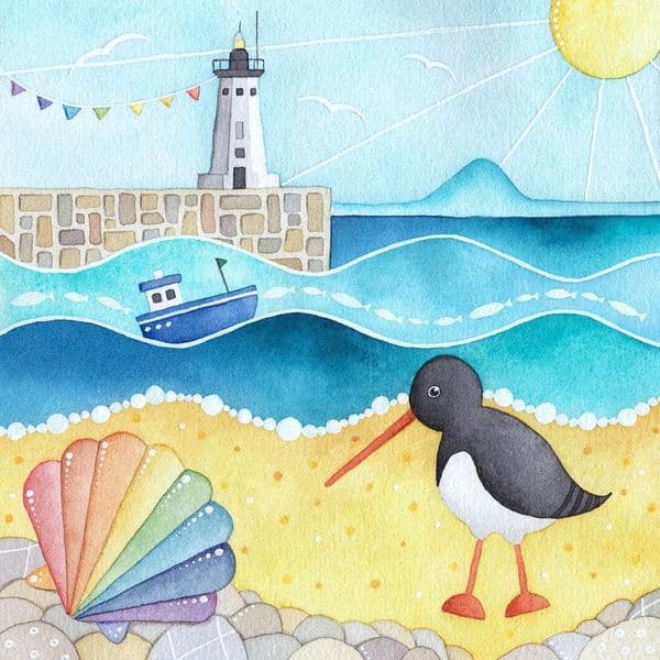 Oystercatcher & Anstruther Lighthouse Print | Art Print | Louise Stocker
