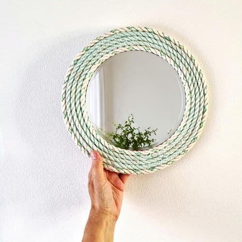 Pale Green & White Recycled Fishing Rope Mirror