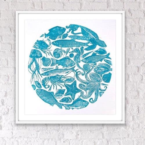 Porthole - Sea Life Linocut Print