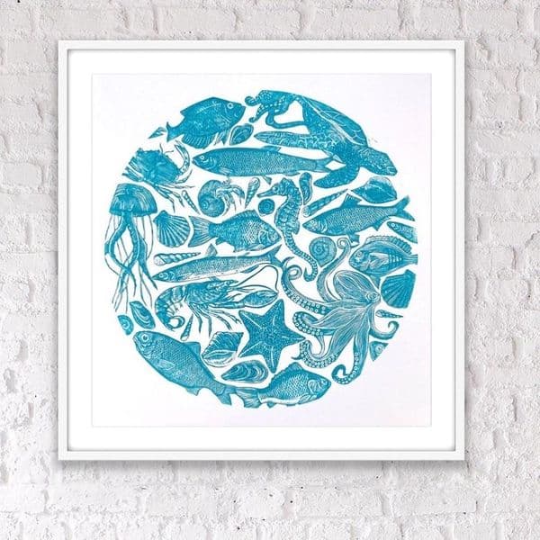 Porthole | Sea Life Linocut Print | Amy Cundall