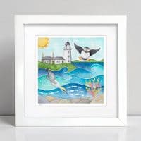 Puffin & Gannet, Isle of May Print | Limited Edition Art Print | Louise Stocker