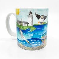 Puffin & Gannet Mug | Coastal Mug | Louise Stocker