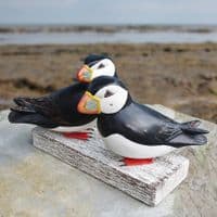 Puffin Pair | Carved Wooden Birds | Hand Carved Birds