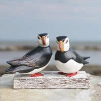 Puffin Pair | Carved Wooden Birds | Hand Carved Birds