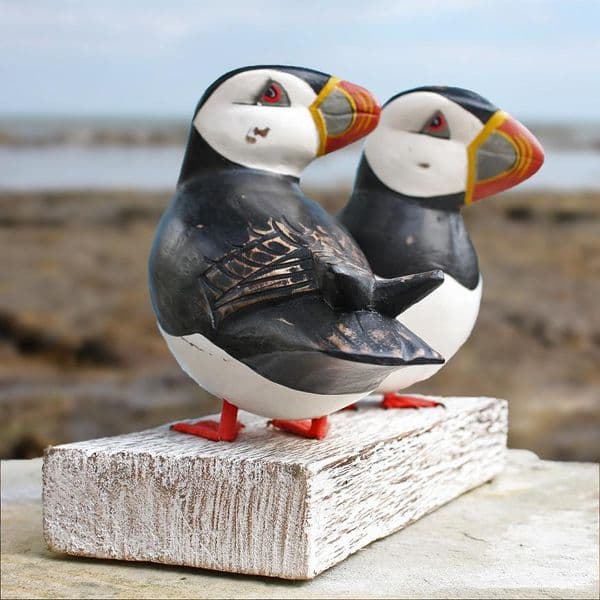 Puffin Pair | Carved Wooden Birds | Hand Carved Birds