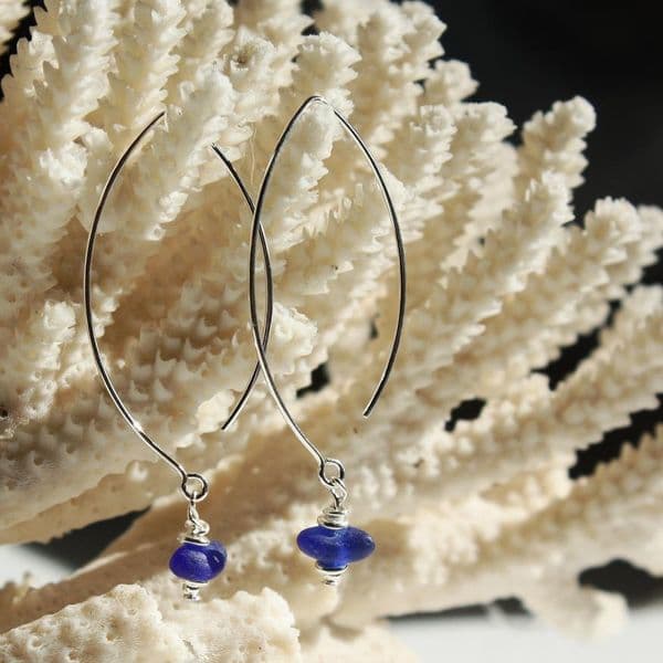 Rare Cobalt Blue Sea Glass Earrings | Beach Glass | Glass Jewellery