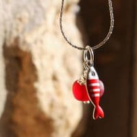 Rare Red Sea Glass Pendant with Little Fish Charm | Beach Glass Jewellery | Melinda Llewdib