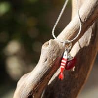 Rare Red Sea Glass Pendant with Little Fish Charm | Beach Glass Jewellery | Melinda Llewdib