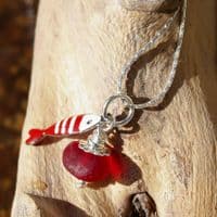 Rare Red Sea Glass Pendant with Little Fish Charm | Beach Glass Jewellery | Melinda Llewdib