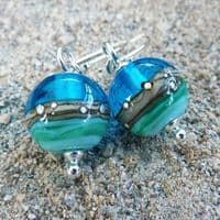 Round Deep Blue Sea Earrings | Glass Jewellery | Julie Fountain