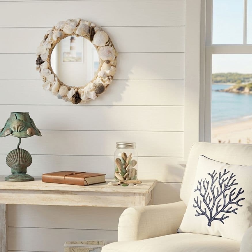 Round Rustic Seashell Mirror