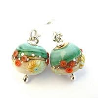 Sand & Sea Round Lampwork Glass Earrings | Glass Jewellery | Julie Fountain