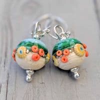 Sand & Sea Round Lampwork Glass Earrings | Glass Jewellery | Julie Fountain