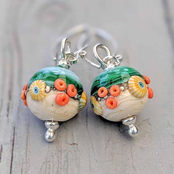 Sand & Sea Round Lampwork Glass Earrings | Glass Jewellery | Julie Fountain
