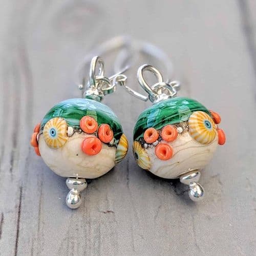 Sand & Sea Round Lampwork Glass Earrings
